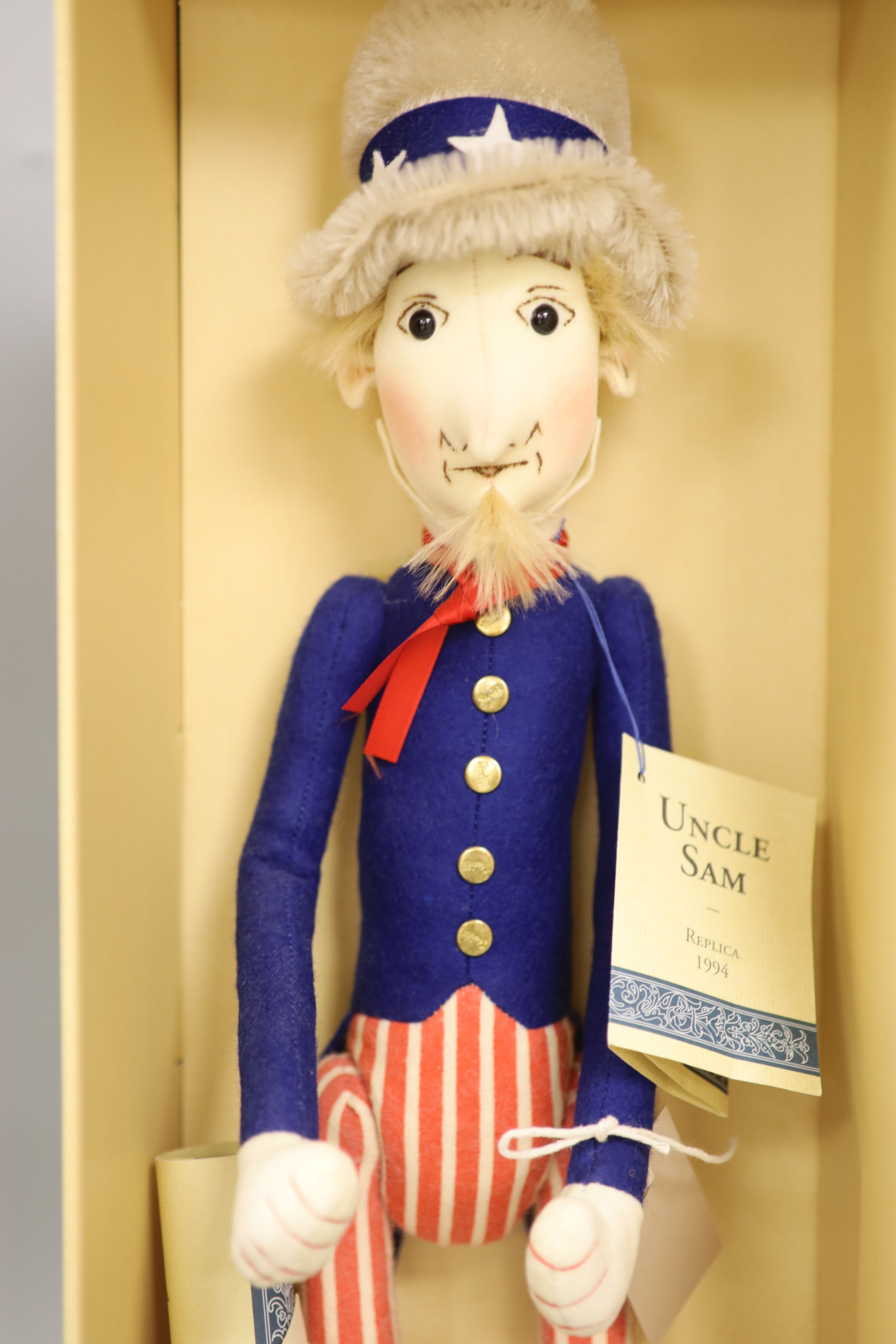 Steiff 'Uncle Sam' doll, box and certificate, Steiff Father Christmas bear limited edition, box and certificate